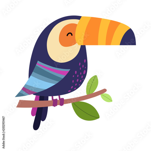Toucan Bird. Bright bird print, flat style illustration of children's birds.