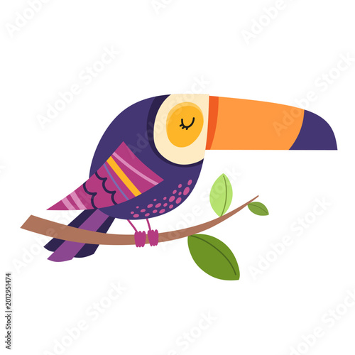 Toucan Bird. Bright bird print, flat style illustration of children's birds.