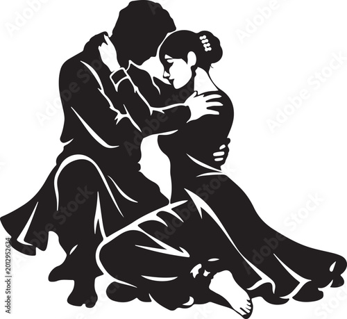 Photography silhouette of lyrical dancers embracing emotion