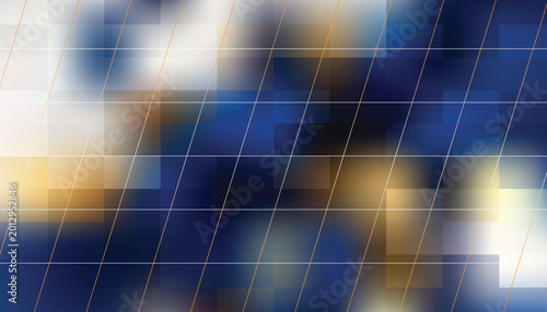 Abstract colorful pattern with grid lines and soft shapes with blue and gold tones