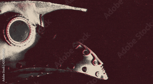 Schilderij op canvas vintage poster halftone print of a steempunk plague doctor costume for halloween