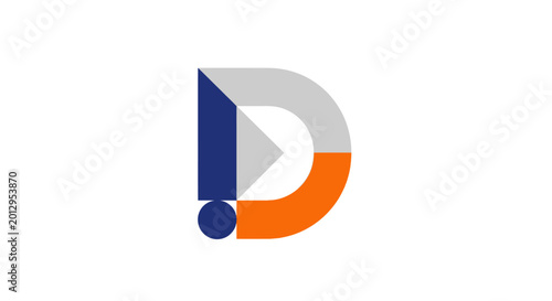 Free Download Modern abstract D letter logo with play button icon, blue, orange, grey colors - GFXLoad