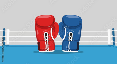 Obraz na plátně Boxing Gloves, Red and Blue, Facing Each Other in Boxing Ring
