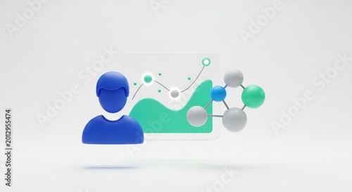 Modern User Analytics Dashboard Icon Featuring User Profile, Graph Metrics and Big Data Network