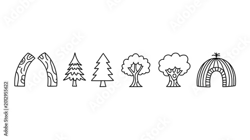 Fotografie Line drawing of cave trees and rock formations on a white background high qualit