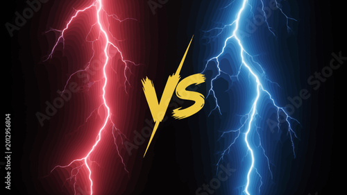 Photos Versus background with red and blue lightning bolts dynamic competition concept