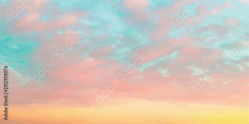 Foto Bright pink and cyan clouds in a sunset sky with colorful abstract background