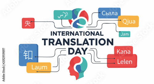 Konstfotografi International Translation Day logo in colorful flat design with various language