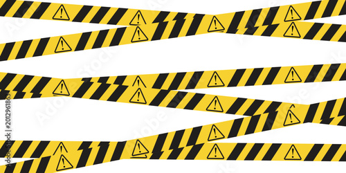 Bild auf Leinwand Caution Tape Vector Set with Crossed Hazard Stripes and Industrial Warning Eleme