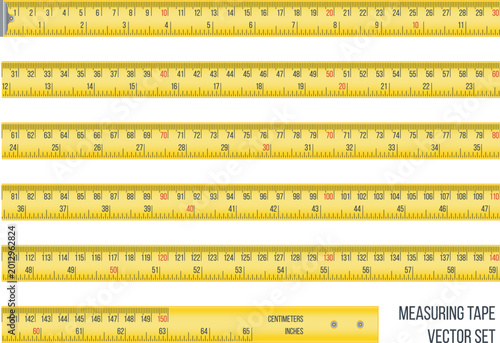 Tableau sur toile A yellow plastic measuring tape tool with centimeter and inch scales is isolated