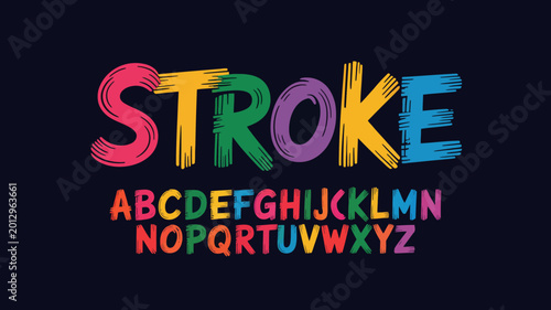 Foto Colorful alphabet with brush stroke lettering and full set of uppercase and lowe