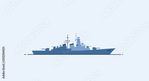 Photos Modern Warship Illustration - Naval Vessel on Blue Background