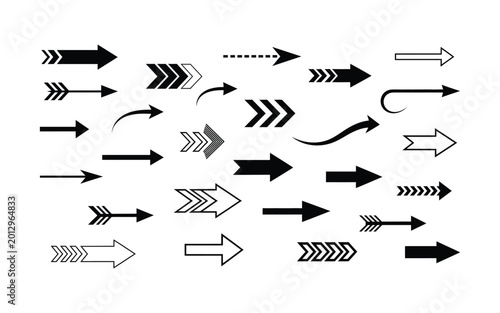 Collection of various gray arrows on white background