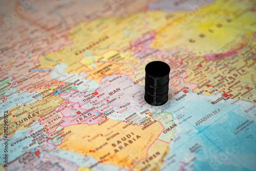 Middle East oil reserves and energy politics on Iran map.