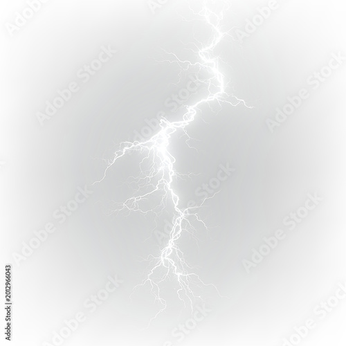 Quadro su tela Lightning bolt strikes down from clouds in a stormy background