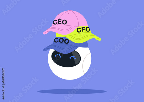 Tableau sur toile A single robot wearing CEO, CFO, and COO caps symbolizes AI replacing human deci