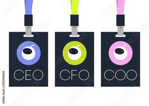 Tableau sur toile Three employee badges with bright lanyards represent executive leadership roles
