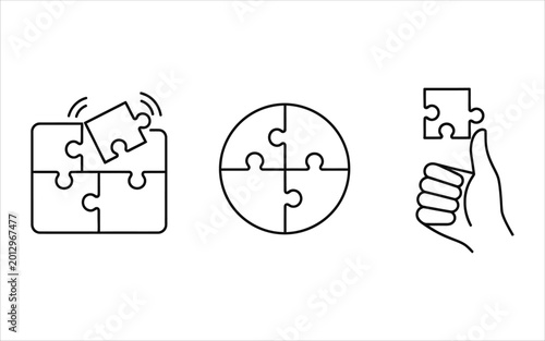 Puzzle pieces coming together in different shapes and hand