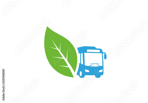 Eco friendly bus transportation icon with a green leaf