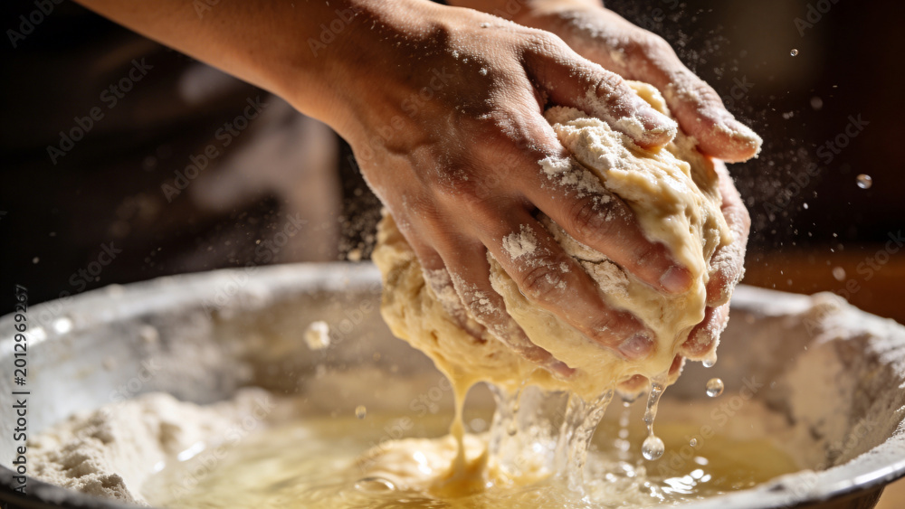 Fototapeta premium Making bread from grain to loaf: the process in a kitchen setting