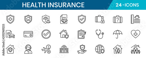 Health Insurance Thin Line Icon Set