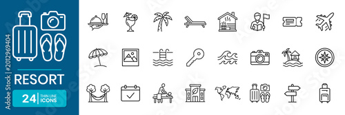 Obraz na płótnie Resort Hotel And Accommodation Thin Line Icon Set