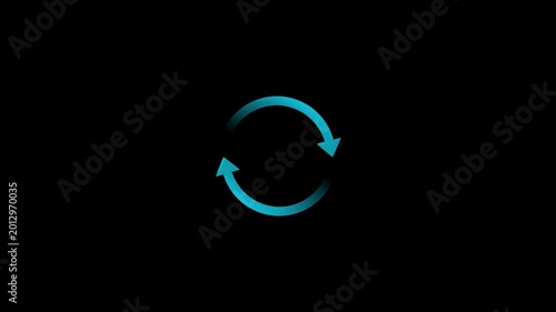 Minimalist animated arrows icon moving in a circle. Circle arrow loading animation rotating smoothly. Circle arrow refresh and reload icon animation black background