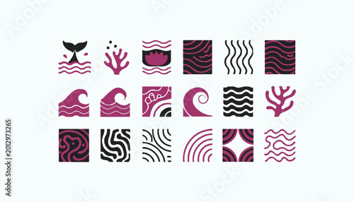 Modern abstract textures and organic wave patterns in purple palette