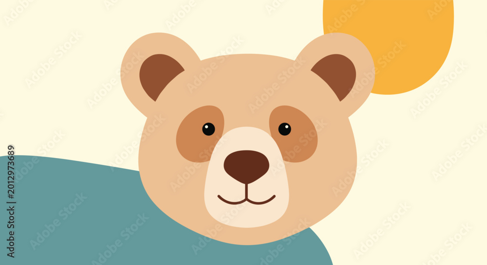 Obraz premium Close-up illustration of a friendly panda head with large brown eyes and ears against a simple colored background.