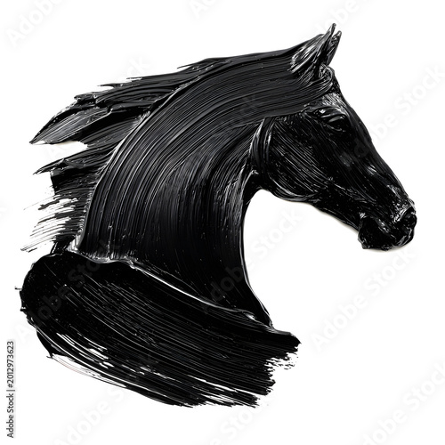 Texture drawing of a horse head made from oil and acrylic paint strokes on a white background