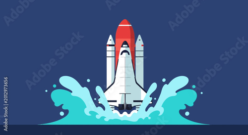 Photos Space Shuttle Launching From Water with Splash and Blue Background
