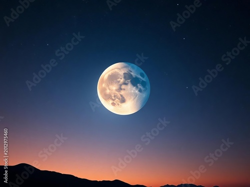 A vast, glowing moon dominates a starlit sky, evoking a surreal, hushed reverence,  imagination,  dreamy art