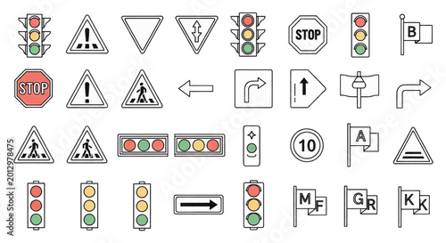 Traffic signs and signals on a city street corner display
