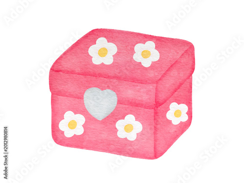 Watercolor Pink Jewelry Box with Flowers and Heart Illustration 