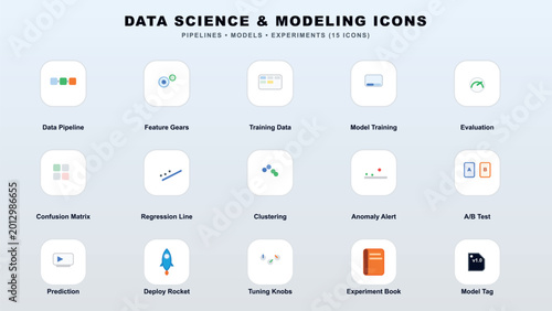 Photos Comprehensive data science and modeling icons collection Vector