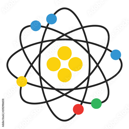 Photos Colorful atom model with electrons and nucleus on white background icon