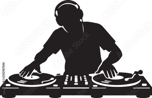 silhouette of DJ scratching vinyl records