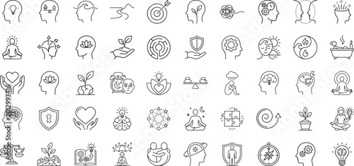 Tableau sur toile Conceptual mental health outline icons for mindfulness and cognitive therapy pra