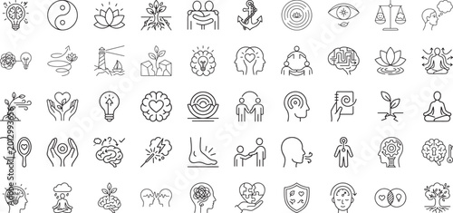 Tableau sur toile Mindful living and mental health therapy icons for psychological wellness