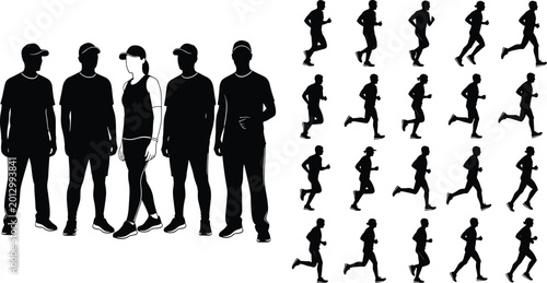 Foto Collection of Human Silhouettes Featuring Fitness Groups Runners and Athletic Pe