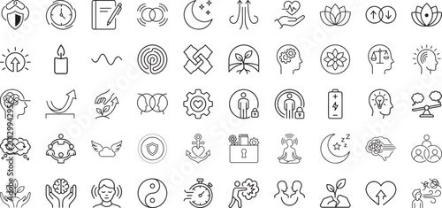 Schilderij op canvas Extensive collection of mental health symbols for meditation mindfulness and sel