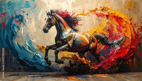 Vibrant Horse Galloping Through a Colorful Vortex