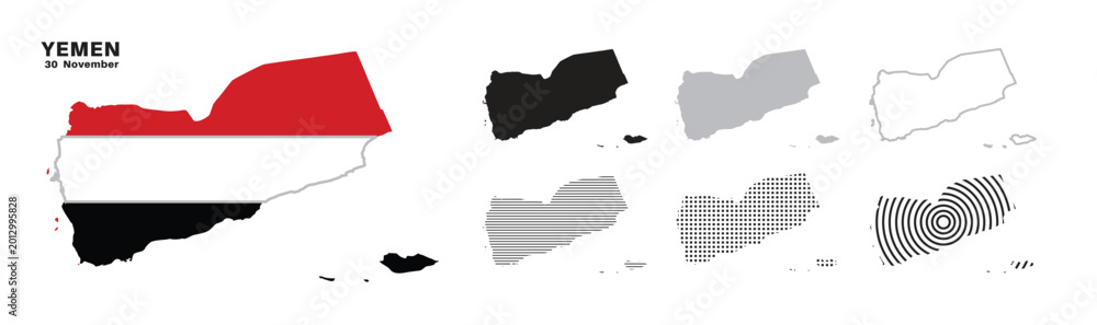 Fototapeta premium Set of isolated yemen maps. yemen flag overlaid with flag proportions. Maps and traveling around the world