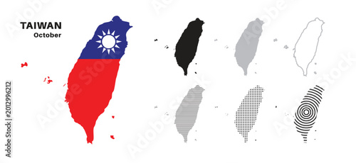 Set of isolated taiwan maps. taiwan flag overlaid with flag proportions. Maps and traveling around the world