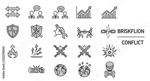 Schilderij op canvas Icons of war and conflict symbols.