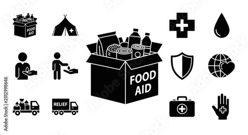 Food aid donation box with supplies.