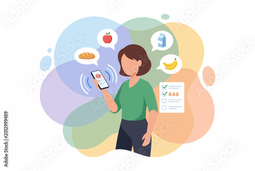 Woman Shopping for Groceries Online Using Smartphone App