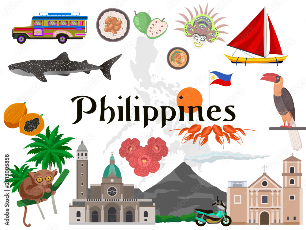 Obraz premium Philippines map illustration filipino culture nature landmark illustration tropical