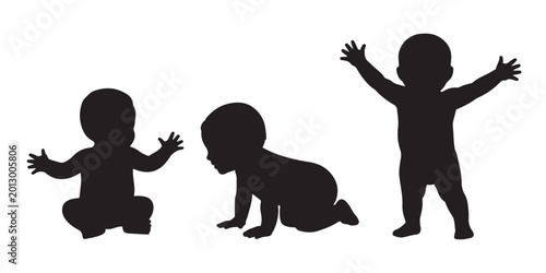 Foto Set of baby and toddler silhouette isolated on white background