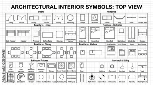 Obraz na płótnie Architectural interior symbols top view.